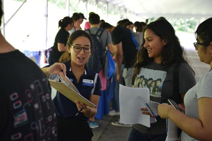 Penn State Abington (near Philadelphia) student talking to a staff member 